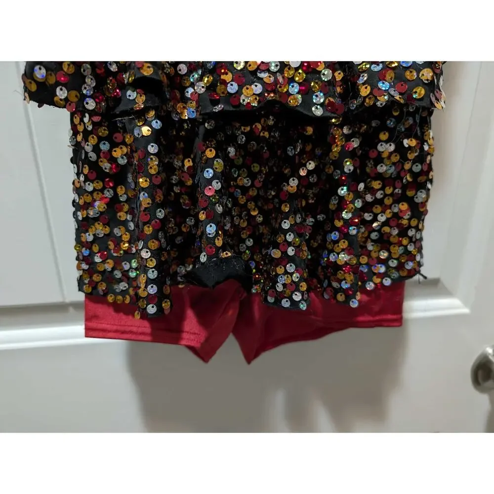 Weissman Maneater Jazz Dance Costume Razzle Dazzle Sequin Biketard Girls Size MC